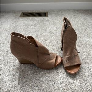 Miz Mooz Brown Peep-Toe Wedge Booties
